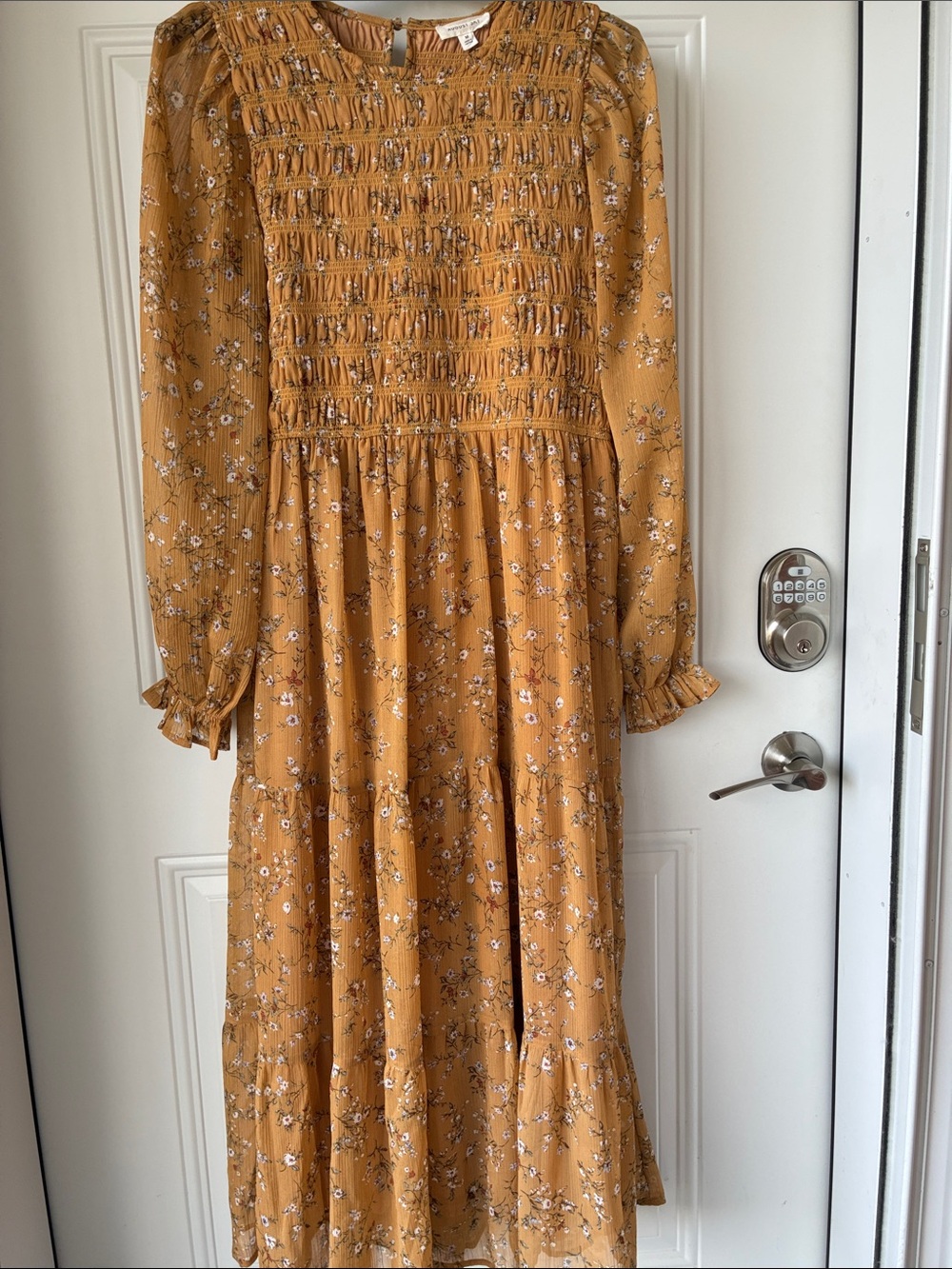 Smocked Floral Maxi Dress in Mustard